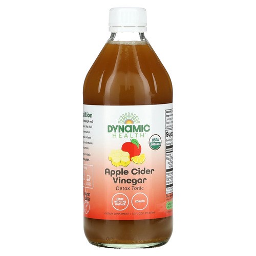 Яблучний оцет Dynamic Health (Apple Cider Vinegar Detox Tonic) 473 мл у скляній пляшці