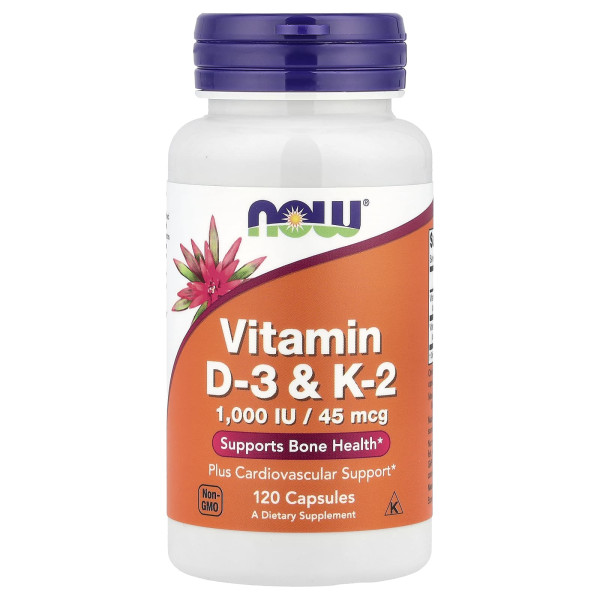 Вітамін D3 та K2 Now Foods 1000 МО/45 мкг 120 рослинних капсул