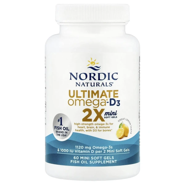 Риб'ячий жир міні з вітаміном Д Nordic Naturals (Ultimate Omega 2X mini) 1120 мг/1000 МО 60 капсул зі смаком лимона