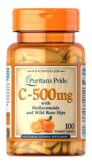 Вітамін С з біофлавоноїдами Puritan's Pride (Vitamin C) з шипшиною 500 мг 100 каплет
