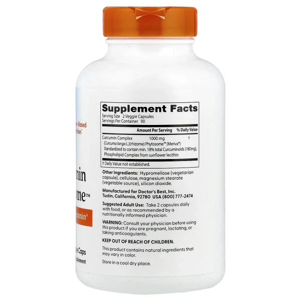 Фітосоми куркуміну Doctor's Best (Curcumin Phytosome) 1000 мг 180 рослинних капсул