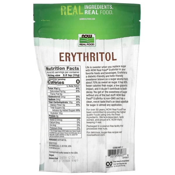 Эритритол NOW Foods (Real Food Erythritol) 454 г