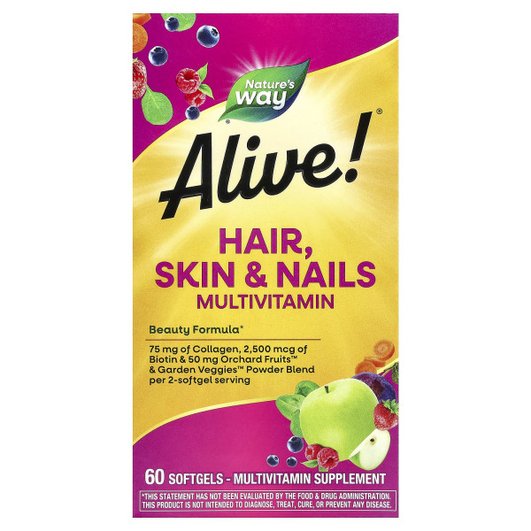 Мультивітаміни Alive для волосся, шкіри та нігтів Nature's Way (Hair, Skin & Nails Multivitamin) 60 капсул