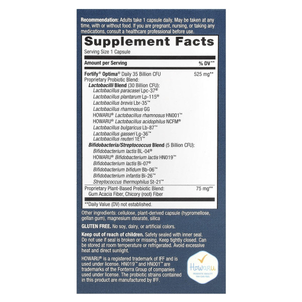 Пробіотики та пребіотики (Fortify Optima Daily Probiotic+Prebiotics Everyday Care) 35 млрд КУО 30 капсул