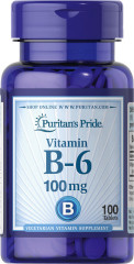 Вітамін В6, Vitamin B-6 (Pyridoxine Hydrochloride), Puritan's Pride, 100 мг, 100 таблеток
