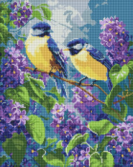 Алмазна мозаїка/вишивка Пейзаж Птахи біля фіалок 40x50 Ideyka