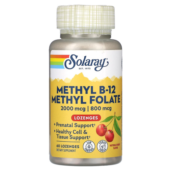 Solaray, метил B-12 метилфолат, натуральна вишня, 60 пастилок