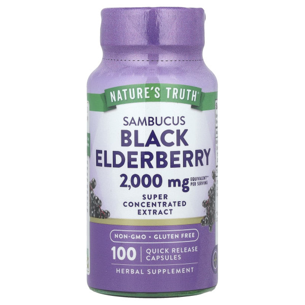 Чорна бузина, Sambucus Black Elderberry, Nature's Truth, 2000 мг, 100 капсул швидкого вивільнення (1000 мг на капсулу)