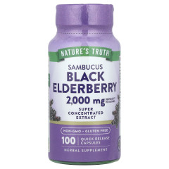 Чорна бузина, Sambucus Black Elderberry, Nature's Truth, 2000 мг, 100 капсул швидкого вивільнення (1000 мг на капсулу)