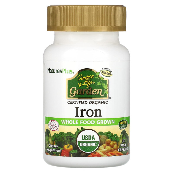 NaturesPlus, Source of Life Garden, залізо, 30 веганських капсул (18 мг в 1 капсулі)