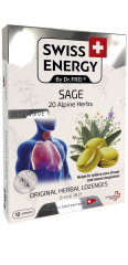 Льодяники від застуди, Herbal Lozenges Blister 20 herbs + Sage, Swiss Energy, від кашлю, болю в горлі та закладеності носа, 20 альпійських трав і шавлії, 12 трав'яних льодяників