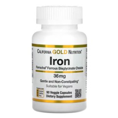 Железо бисглицинат California Gold Nutrition (Ferrochel Iron Bisglycinate) 90 капсул