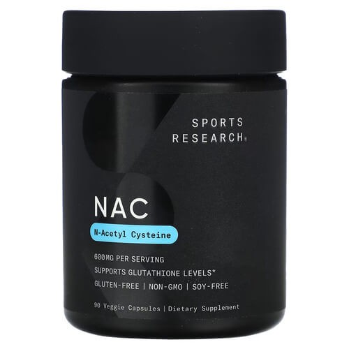 N-ацетил-цистеин 600 мг Sports Research (NAC N-Acetyl-Cysteine) 90 вегетарианских капсул