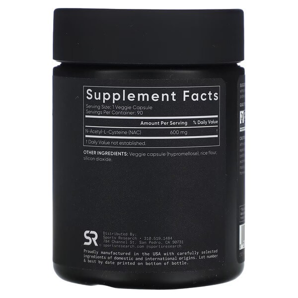 N-ацетил-цистеин 600 мг Sports Research (NAC N-Acetyl-Cysteine) 90 вегетарианских капсул