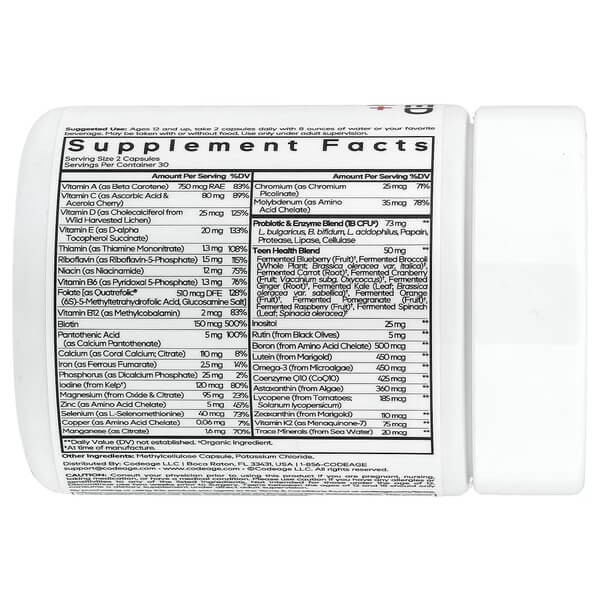 Ферментированные мультивитамины для подростков 60 капсул Codeage (Teen Fermented Multivitamin+)