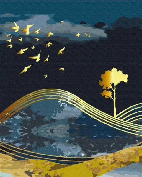 Картина по номерам Птицы ночи с золотой краской Brushme 48x60