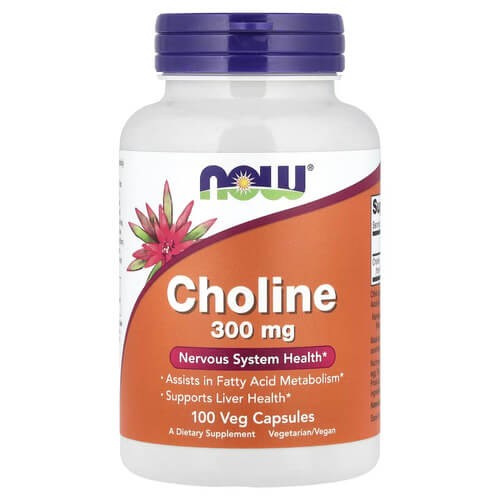 Холін 300 мг NOW Foods (Choline) 100 рослинних капсул