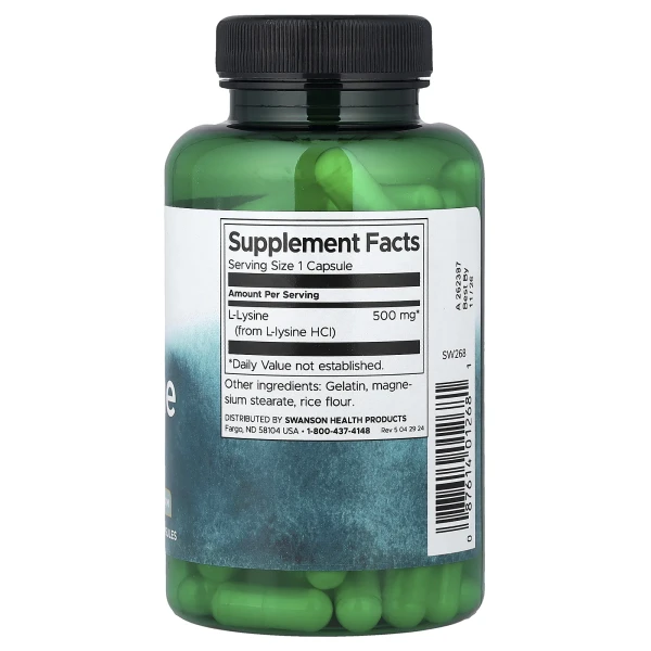 L-лізин Swanson (Free-Form L-Lysine) 500 мг 100 капсул