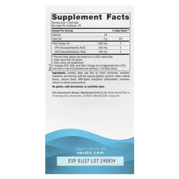 Риб'ячий жир Омега-3 Nordic Naturals (Ultimate Omega-3) 1280 мг 60 капсул зі смаком лимона