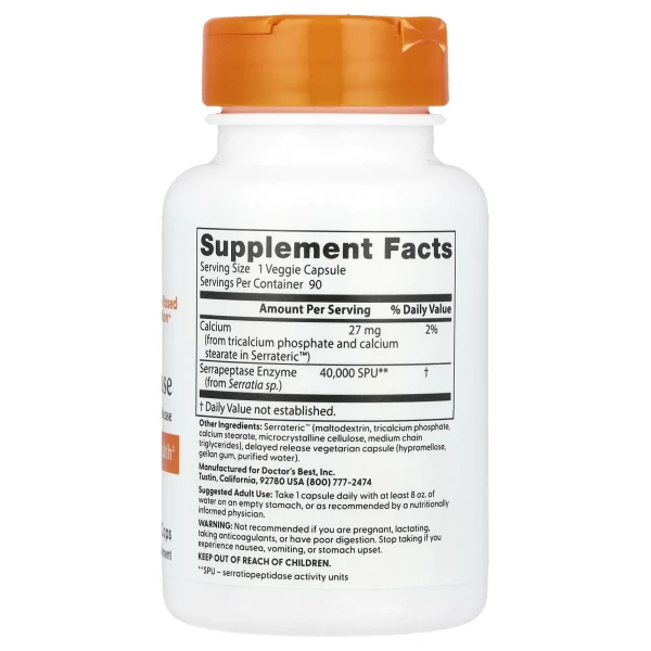 Серрапептаза Doctor's Best (Serrapeptase) 40000 SPU 90 капсул