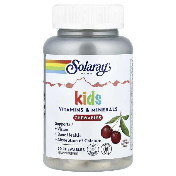 Мультивитамины для детей Solaray (Children's Chewable Vitamins & Minerals) 60 жевательных таблеток со вкусом вишни