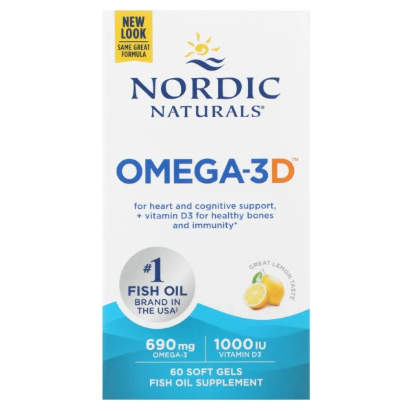 Риб'ячий жир Омега-3Д Nordic Naturals (Omega-3D) 1000 мг 60 капсул зі смаком лимона