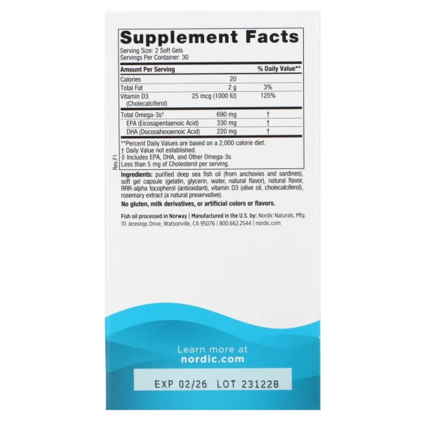 Риб'ячий жир Омега-3Д Nordic Naturals (Omega-3D) 1000 мг 60 капсул зі смаком лимона