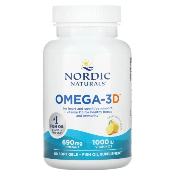 Риб'ячий жир Омега-3Д Nordic Naturals (Omega-3D) 1000 мг 60 капсул зі смаком лимона