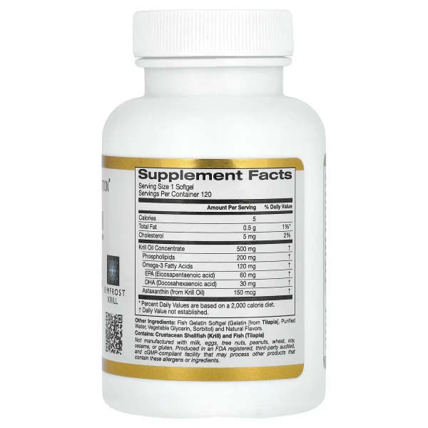 California Gold Nutrition, жир антарктичного крилю, комплекс фосфоліпідів омега-3 з астаксантином, з натуральним смаком полуниці та лимона, 500 мг, 120 капсул із риб’ячого желатину