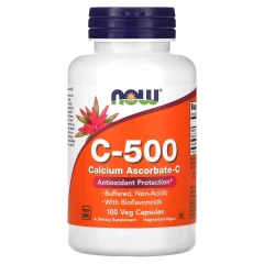 Вітамін C та аскорбат кальцію з біофлавоноїдами Now Foods (Calcium Ascorbate-C) 500 мг 100 капсул