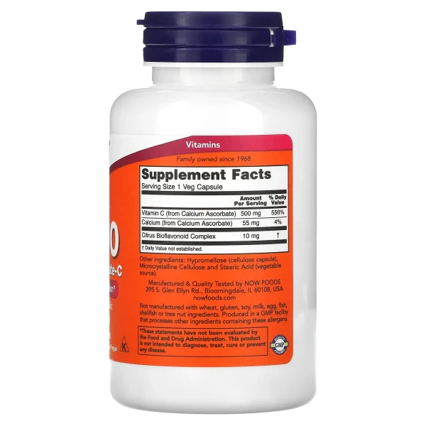 Вітамін C та аскорбат кальцію з біофлавоноїдами Now Foods (Calcium Ascorbate-C) 500 мг 100 капсул