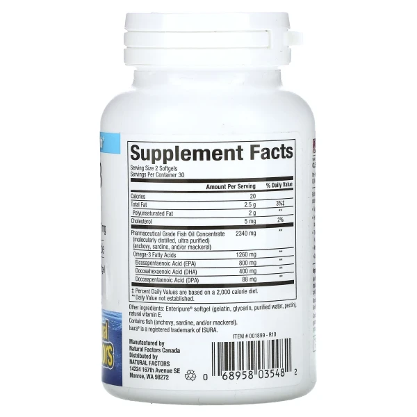 Natural Factors, RxOmega-3, омега-3 кислоти, 60 капсул (630 мг у капсулі)