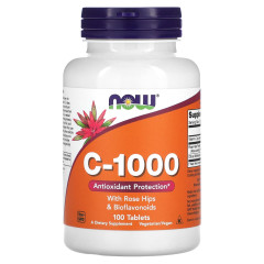 Вітамін C-1000 із шипшиною та біофлавоноїдами NOW Foods (C-1000) 100 таблеток