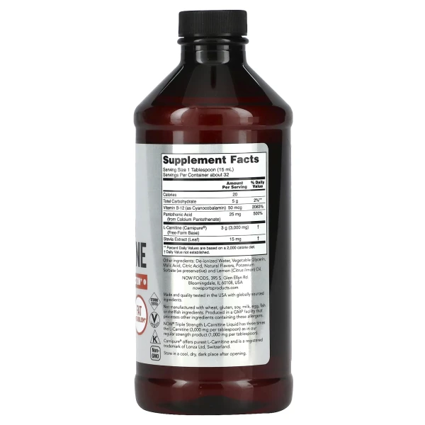 Л-Карнітин рідкий Now Foods (L-Сarnitine) цитрусовий 3000 мг 473 мл рідини