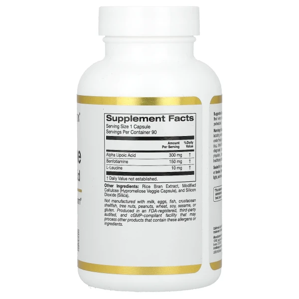 California Gold Nutrition, бенфотіамін, альфа-ліпоєва кислота й L-лейцин, 90 веганських капсул
