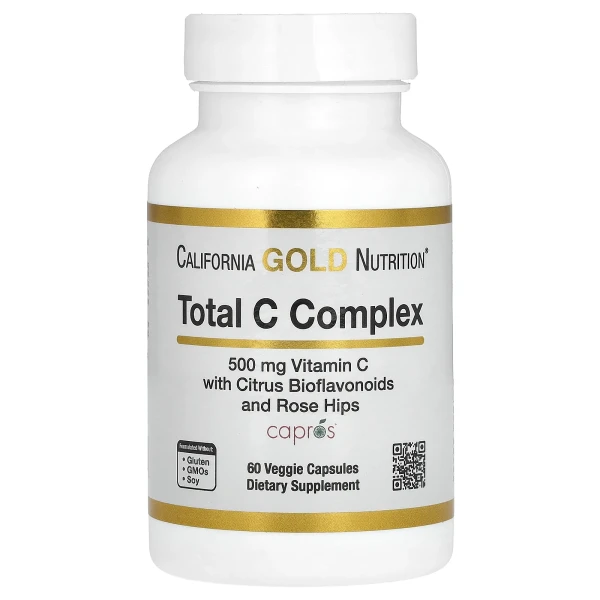Комплекс витамина C с цитрусовыми биофлавоноидами и шиповником California Gold Nutrition (Total C Complex) 500 мг 60 капсул