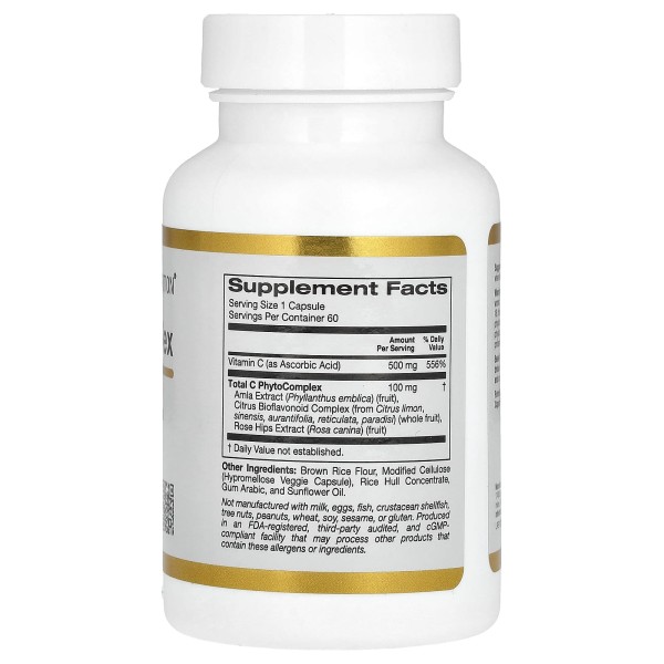 Комплекс витамина C с цитрусовыми биофлавоноидами и шиповником California Gold Nutrition (Total C Complex) 500 мг 60 капсул