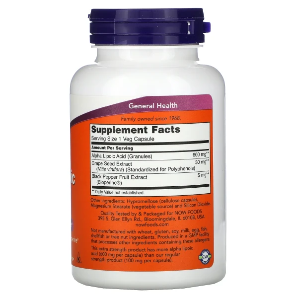 Альфа-ліпоєва кислота посиленої дії NOW Foods (Alpha Lipoic Acid) 600 мг 120 вегетаріанських капсул