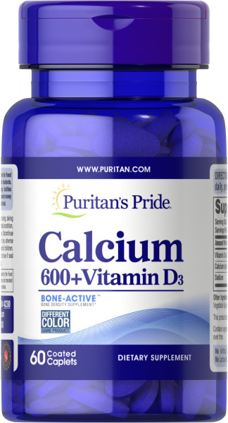 Кальцій карбонат + вітамін D, Calcium + Vitamin D, Puritan's Pride, 600 мг/125 мкг (125 МО), 60 каплет