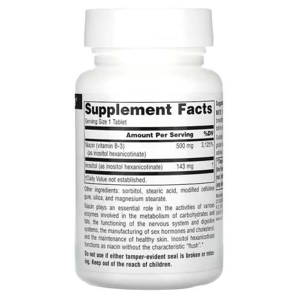 Ніацин без приливів 500 мг Source Naturals (No-Flush Niacin) 60 таблеток