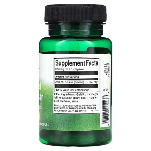 Підтримка надниркових залоз 350 мг Swanson (Adrenal Glandular) 60 капсул