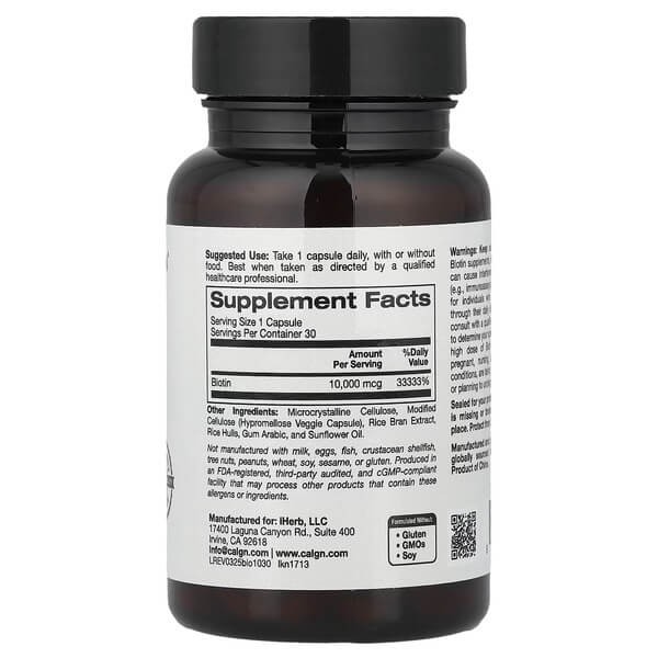 Биотин 10,000 мкг California Gold Nutrition (Biotin) 30 растительных капсул