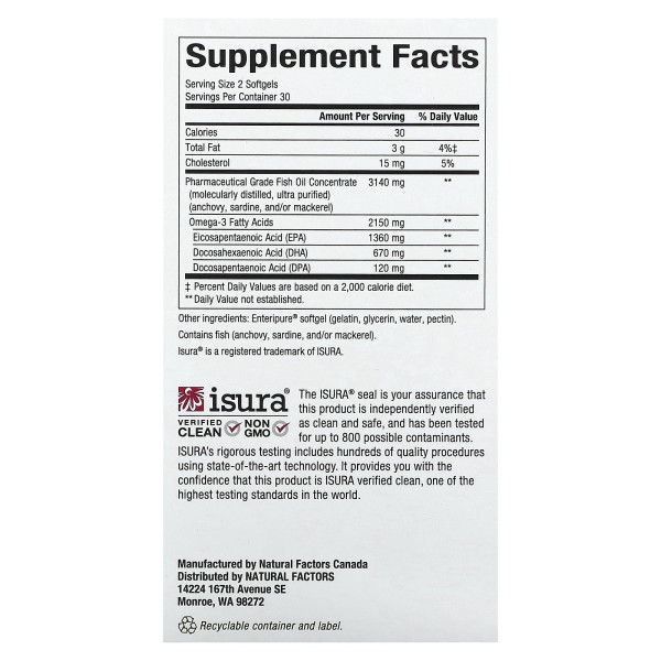 Natural Factors, RxOmega-3, омега-3 кислоти посиленої дії, 60 капсул (1075 мг у капсулі)