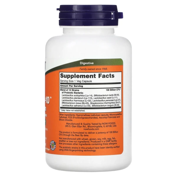 Пробіотик-10 NOW Foods (Probiotic-10) 100 мільярдів 60 рослинних капсул
