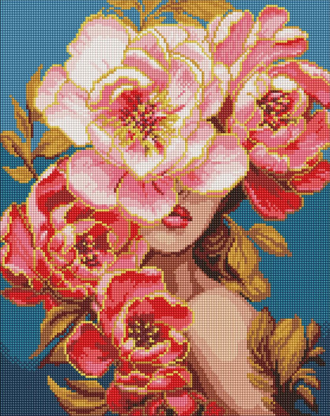Алмазна мозаїка/вишивка Дівчина з квітами з голограмними стразами 40x50 Ideyka