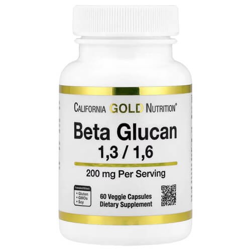 Бета-глюкан 200 мг Калифорния Gold Nutrition (Beta Glucan 1-3, 1-6) 60 растительных капсул