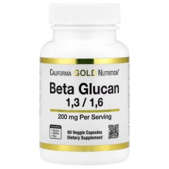 Бета-глюкан 200 мг California Gold Nutrition (Beta Glucan 1-3, 1-6) 60 рослинних капсул