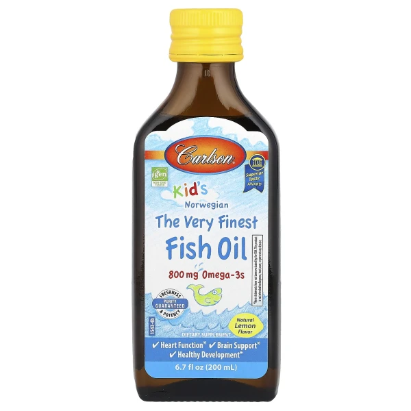 Риб’ячий жир для дітей Carlson (Kid's The Very Finest Fish Oil) 800 мг 200 мл зі смаком натурального лимона