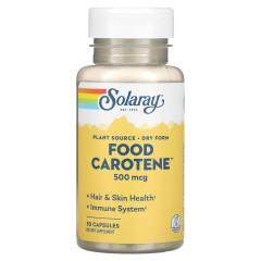 Бета-каротин, Food Carotene, Solaray, харчовий, 500 мкг, 30 капсул