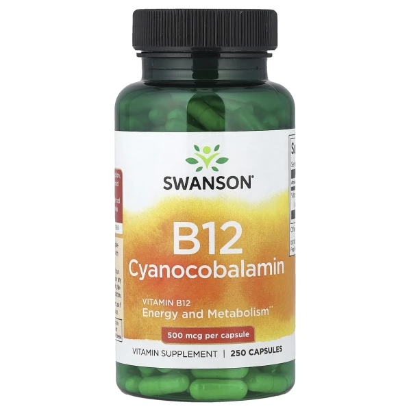 Swanson, вітамін B12 (ціанокобаламін), 500 мкг, 250 капсул